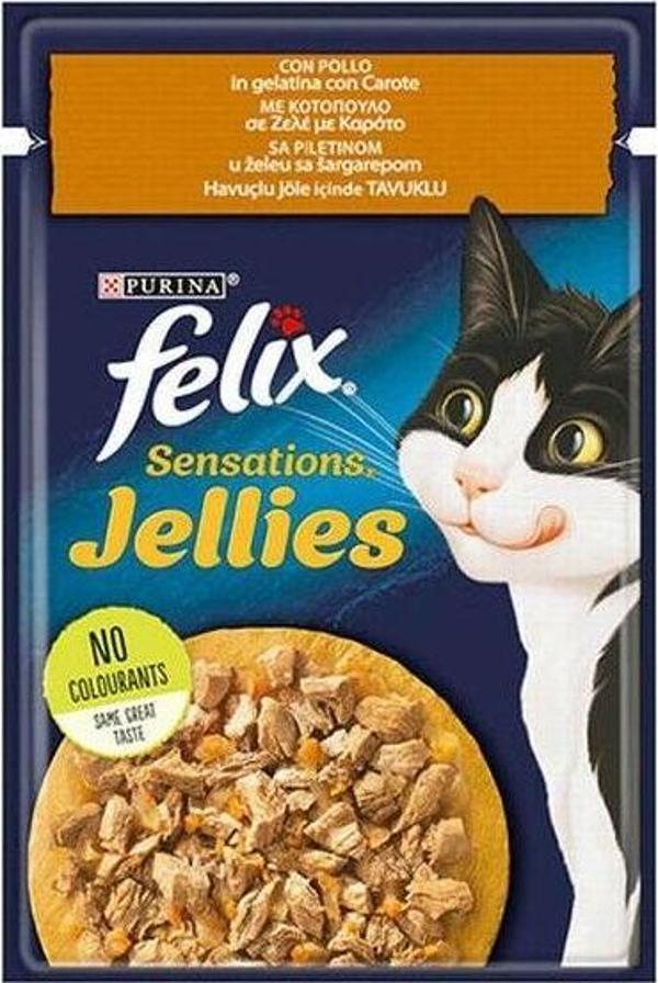 Felix Pouch Sensations Jellies Tavuklu ve Havuçlu Yetişkin Kedi