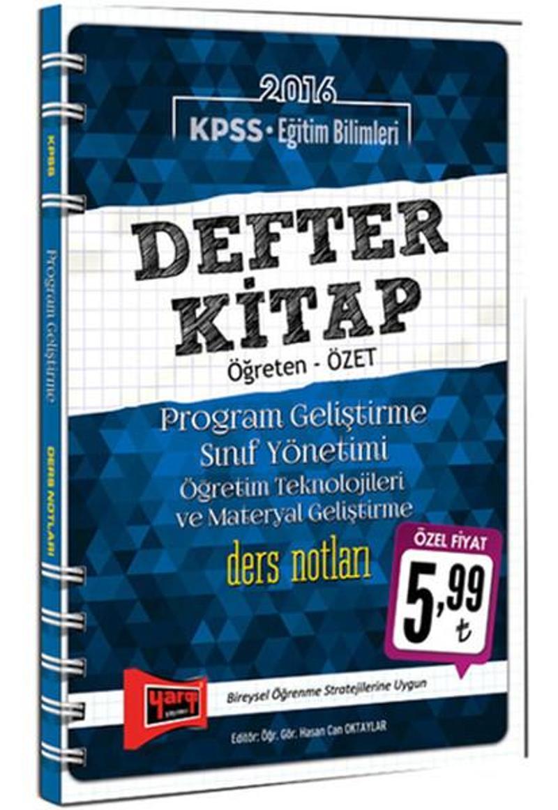 2016 KPSS Eğitim Bilimleri Defter Kitap Program Geliştirme Sınıf