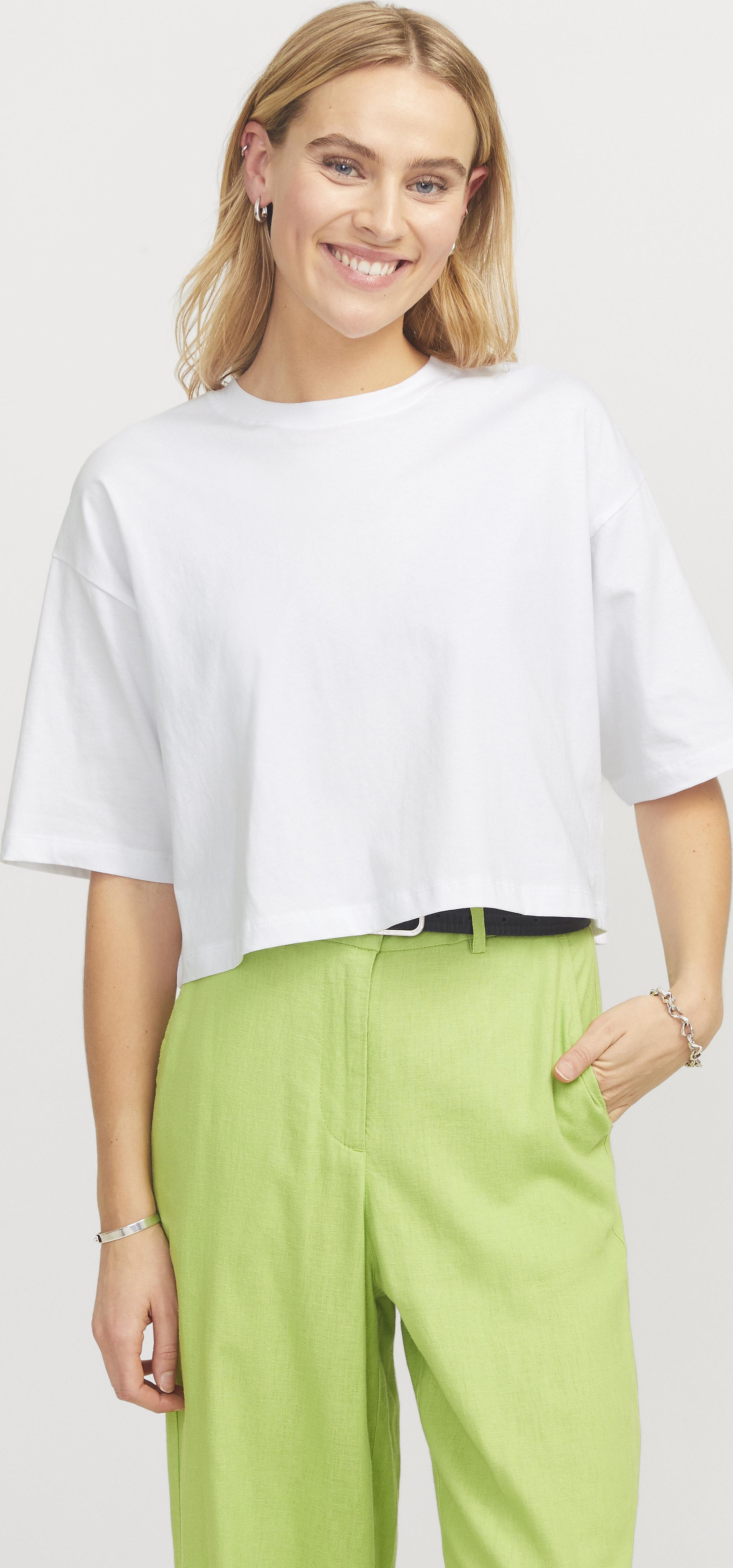 Jack&Jones Jxandrea Loose Ss Cropped Tee Jrs Noos Kadin Beyaz Tshirt 12270673-01