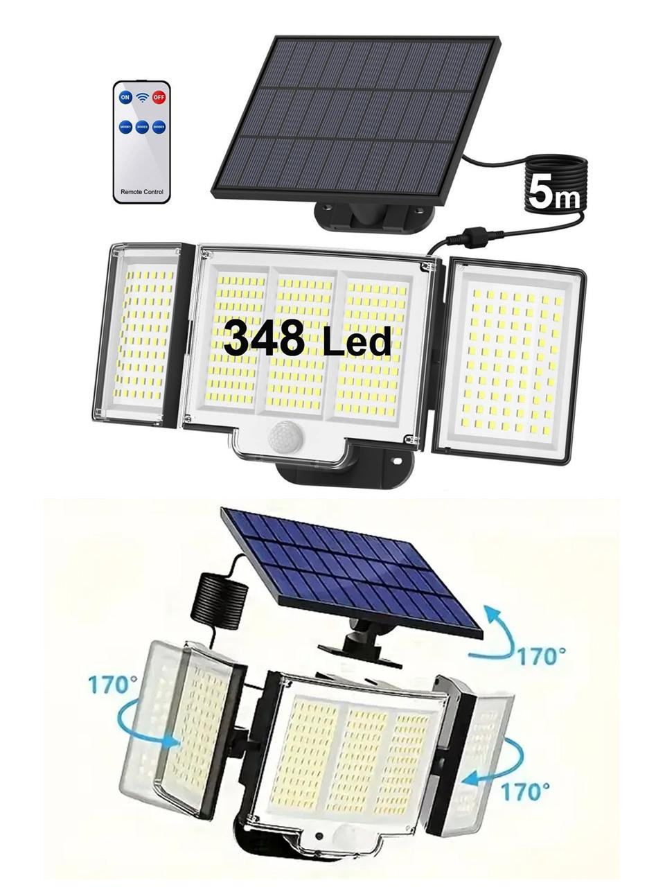 Greentech 348 Ledli, Güneş Enerjili, Hareket Sensörlü, 3 Taraflı Aydınlatma / GT-SL30