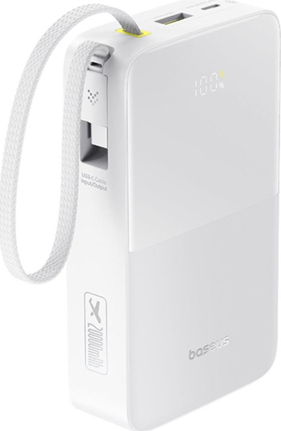 Baseus Enerfill Bipow2 Pro 20000mah Dahili Usb-c Kablolu, 22,5 W Hızlı Şarjlı, Led Ekranlı Powerbank, Beyaz Beyaz