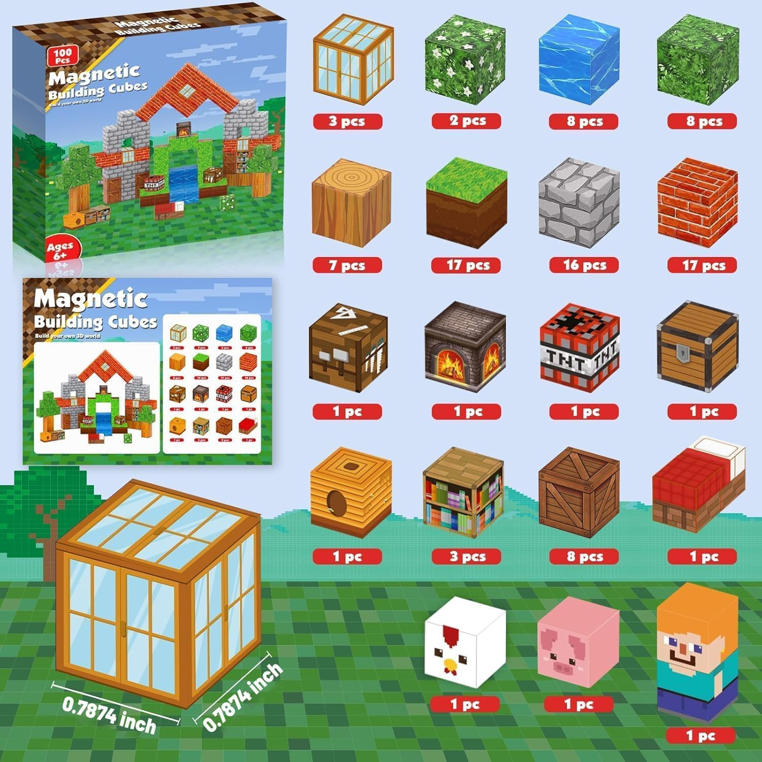 Rorotoys Manyetik Yapı Küpleri 100 Parça - Köy Evi Koleksiyonu