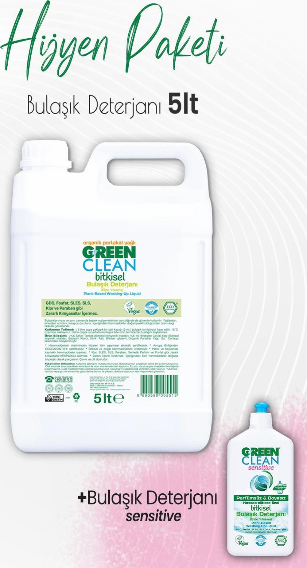 Green Clean Bulaşık Deterjanı Portakal 5 lt ve Sensitive Bulaşık ...