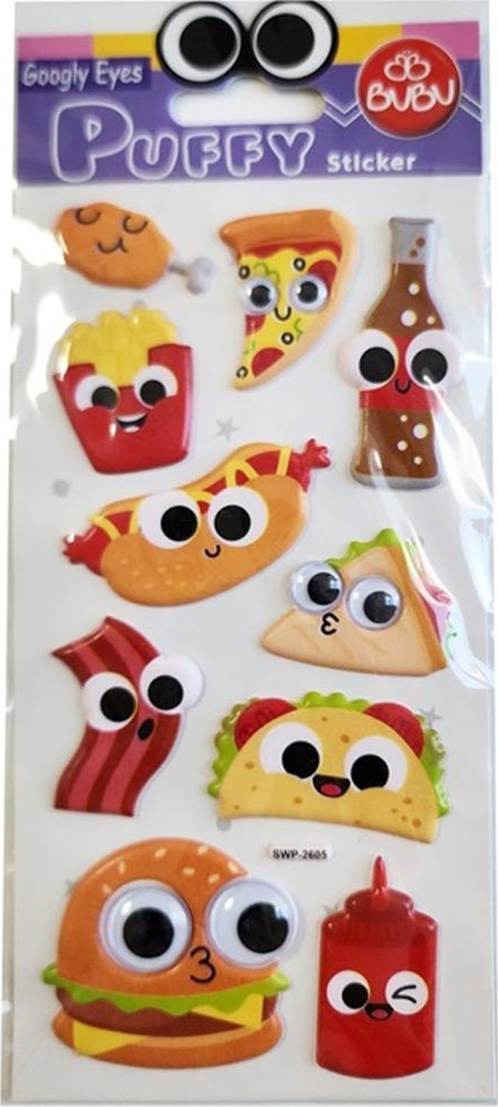 Bu-Bu Googly Eyes Puffy Sticker Fastfood 9x21 SWP-2605