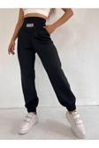 Fav Style Kadın Yüksek Bel Arma Detaylı Çift Cepli Paçası Lastikli Dalgıç Pantolon Siyah M