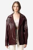 DERİCLUB WM019 Oversize Biker Hakiki Deri Kadın Mont BORDO