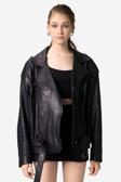 DERİCLUB Pamela Unisex Jumbo Oversize Biker Hakiki Deri Mont LACİVERT