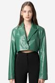 DERİCLUB Jasmine Kadın Crop Blazer Hakiki Deri Ceket YEŞİL OVERLAY