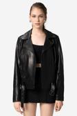 DERİCLUB Scarlett Kadın Jumbo Biker Hakiki Deri Mont SİYAH
