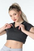 Defys Kadın Yaka Detaylı Crop Antrasit