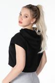 Defys Kadın Baskılı Kapüşonlu Crop Sweat Siyah