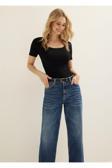 Vera Tekstil Kadın,Siyah, Kare Yakalı,Kısa Kollu, Slim Fit Basic Tişört
