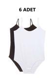 Pi Giyim 6 Adet Ip Askılı Kadın Çıtçıtlı Body Zıbın Siyah Beyaz