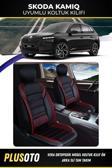 Plusoto Skoda Kamiq Uyumlu Vera Serisi Siyah Kırmızı Oto Koltuk Kılıfı 5Li Takım Set M-899