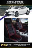 Plusoto Skoda Superb Uyumlu Vera Serisi Siyah Kırmızı Oto Koltuk Kılıfı 5Li Takım Set M-935
