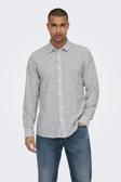 Only & Sons Onscaiden Çizgili Pamuk ve Keten Karışımlı Slim Fit Erkek Gömlek 22026601 Krem-Antrasit