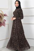 Tesetturabiye Leopar Elbise Kahverengi