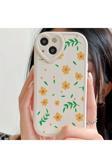 Miraz Tasarim Iphone 13 Kalp Detaylı Papatya Desenli Ekru Kılıf