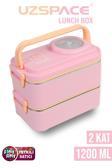 Uzspace 1200 ML İki Kat Dört Bölme Paslanmaz Çelik Lunch Box Yeni Nesil Sefer Tası-Sos Kaseli Model-FFLBOX8023