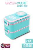 Uzspace 1200 ML İki Kat Dört Bölme Paslanmaz Çelik Lunch Box Yeni Nesil Sefer Tası-Sos Kaseli Model-FFLBOX8023