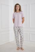 Kadın Bisiklet Yaka Çiçek Desenli Pijama Takım | Lila 30102-1168