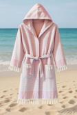 Kapşonlu Unisex Peştemal Plaj Bornozu %100 Pamuklu Seaside Stripe