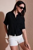 Lela Regular Fit Göğüs Cepli Kısa Kollu Bayan Gömlek 6779324 SİYAH