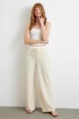 Bel Bantlı Wide Leg Pantolon Krem