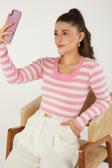 Çizgili Bluz Pembe - 26523