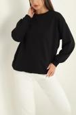 Kadın Bisiklet Yaka Oversize Sweatshirt Siyah - 26567