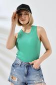 Tynemode Kadın Yeşil Halter Yaka Fitilli  Likralı Body