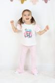 Kız Çocuk İkili Takım Pembe Renk Şık Baskılı Tişört ve Desenli Pantolon Günlük Giyim