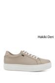 Kadın Bej Bağcıklı Dolgu Taban Hakiki Deri Sneaker