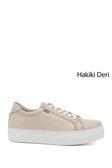 Kadın Açık Bej Bağcıklı Dolgu Taban Hakiki Deri Sneaker