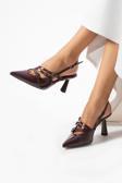 Güllü Shoes Bordo Stiletto Rugan Kadın Topuklu Ayakkabı Vegan Deri - Günlük Ve Özel Gün Şıklığı
