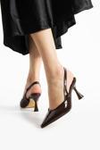 Güllü Shoes Kahverengi Vegan Deri Slingback Topuklu Ayakkabı – 8 Cm Rahat Topuklu Ayakkabı