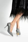 Güllü Shoes Gri 9Cm Vegan Deri İnce Topuklu Stiletto | Etkileyici Şıklık! Mezuniyet Düğün Ofis İçin