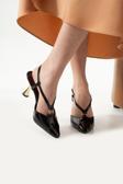 Güllü Shoes Lüks Siyah Rugan Kadın Topuklu Ayakkabı Altın Detaylı Şık Ve Zarif Günlük & Özel Gün Kombinleri İçin