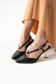 Güllü Shoes Lüks Siyah Mat Kadın Topuklu Ayakkabı Altın Detaylı Şık Ve Zarif Günlük & Özel Gün Kombinleri Için