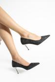 Güllü Shoes Kadın Siyah Kot Kumaş Taşlı İnce Topuklu Ayakkabı - Ofis, Günlük Ve Özel Gün Kombinlerine Uygun