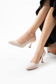 Güllü Shoes Krem Rugan Vegan Deri 7Cm İnce Topuklu Hafızalı Pedli Sivri Burun Günlük Ofis Abiye Stiletto