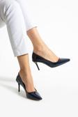 Güllü Shoes Lacivert Vegan Deri Topuklu Ayakkabı |7Cm İnce Topuk | Şık Stiletto|Trend Kadın Ofis Abiye