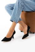 Güllü Shoes Kadın Topuklu Ayakkabı Siyah Süet Stiletto Konforlu Vegan Deri Mat - Özel Gün Ve Günlük Kullanım