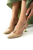 Güllü Shoes Lüks Bej Rugan Kadın Topuklu Ayakkabı Altın Detaylı Şık Ve Zarif Günlük & Özel Gün Kombinleri Için
