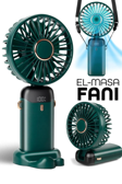 LCD Ekranlı Şarjlı El Fanı Mini Vantilatör 5 Kademe Sessiz Boyun Askılı Yeşil Fan