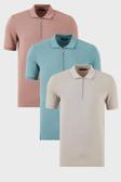Buratti Pamuklu Regular Fit Yarım Fermuarlı 3'lü Paket Erkek Polo Yaka T Shirt 5902915S3 Pudra-Gri-Mavi