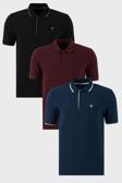 Buratti Pamuklu Regular Fit Düğmeli Polo Yaka 3'lü Paket Erkek T Shirt 590211827S3 İndigo-Siyah-Vişne