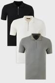 Buratti Pamuklu Regular Fit Yarım Fermuarlı 3'lü Paket Erkek Polo Yaka T Shirt 5902738S3 Siyah-Ekru-Açık Haki