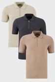 Buratti Pamuklu Regular Fit Yarım Fermuarlı 3'lü Paket Erkek Polo Yaka T Shirt 5902434S3 Taş-Antrasit-Vizon