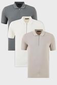 Buratti Pamuklu Regular Fit Yarım Fermuarlı 3'lü Paket Erkek Polo Yaka T Shirt 5902915S3 Beyaz-Açık Haki-Gri